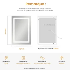 Armoire De Toilette|EMKE Armoire de toilette murale - Miroir double face, noir mat - 60 x 65 cm - Fermeture douce - Tablettes en verre réglables