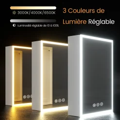 Armoire De Toilette|EMKE Armoire de Toilette LED 50x70cm, Miroir Salle de Bains avec Éclairage 3 Couleurs, Anti-Buée, Prise Intégrée