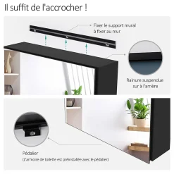 EMKE Armoires de toilette 50x65cm Noir Armoire Salle de Bain en Miroir Double Face