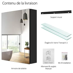 EMKE Armoires de toilette 50x65cm Noir Armoire Salle de Bain en Miroir Double Face