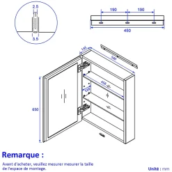 EMKE Armoires de toilette 50x65cm Noir Armoire Salle de Bain en Miroir Double Face