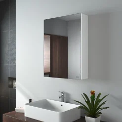 Armoire De Toilette|EMKE Armoires de toilette 50x65cm Blanche Armoire Salle de Bain en Miroir Double Face
