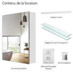 Armoire De Toilette|EMKE Armoires de toilette 50x65cm Blanche Armoire Salle de Bain en Miroir Double Face