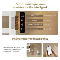 Sèche-Serviettes Électrique|EMKE Chauffe-serviettes Électrique 50x50cm, Thermostat Intelligent WiFi, Radiateur de Salle de Bain Électrique, Blanc