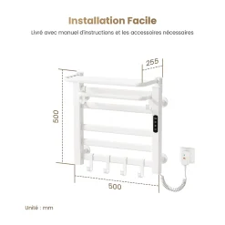 Sèche-Serviettes Électrique|EMKE Chauffe-serviettes Électrique 50x50cm, Thermostat Intelligent WiFi, Radiateur de Salle de Bain Électrique, Blanc