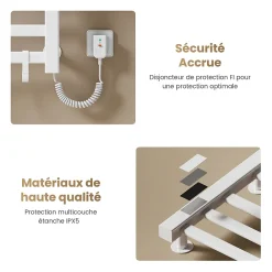 Sèche-Serviettes Électrique|EMKE Chauffe-serviettes Électrique 50x50cm, Thermostat Intelligent WiFi, Radiateur de Salle de Bain Électrique, Blanc