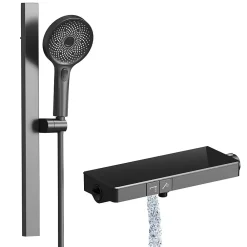 Colonne De Douche Thermostatique|EMKE Colonne de Douche avec douche theramostat à Grande douche de tête et douchette multimode, Cercle, anthracite