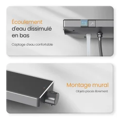 Colonne De Douche Thermostatique|EMKE Colonne de Douche avec douche theramostat à Grande douche de tête et douchette multimode, Cercle, anthracite
