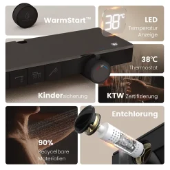 Colonne De Douche Thermostatique|EMKE Colonne de douche avec thermostat Télécommande Douche pluie étagère en verre avec des enfants porte douchette noir