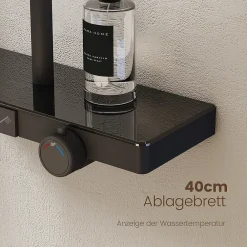 Colonne De Douche Thermostatique|EMKE Colonne de douche avec thermostat Télécommande Douche pluie étagère en verre avec des enfants porte douchette noir