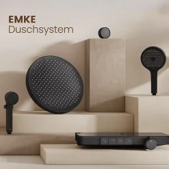 Colonne De Douche Thermostatique|EMKE Colonne de douche avec thermostat Télécommande Douche pluie étagère en verre avec des enfants porte douchette noir