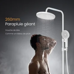 EMKE Colonne de Douche avec douche theramostat à Grande douche de tête et douchette multimode, Cercle, blanc
