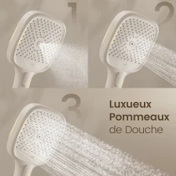 Colonne De Douche Thermostatique|EMKE Colonne de douche avec thermostat Télécommande Douche pluie étagère en verre avec des enfants porte douchette blanc