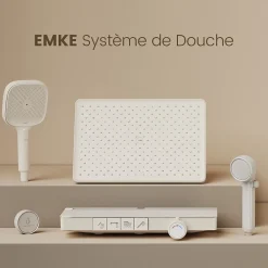 Colonne De Douche Thermostatique|EMKE Colonne de douche avec thermostat Télécommande Douche pluie étagère en verre avec des enfants porte douchette blanc