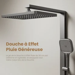EMKE Colonne de douche avec thermostat Télécommande Douche pluie étagère en verre avec des enfants porte douchette anthracite