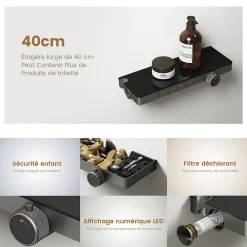 EMKE Colonne de douche avec thermostat Télécommande Douche pluie étagère en verre avec des enfants porte douchette anthracite