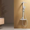 EMKE Colonne de douche thermostatique, pluie 36x24 cm, douchette 4 jets, débit réglable, barre et flexible inclus, blanc