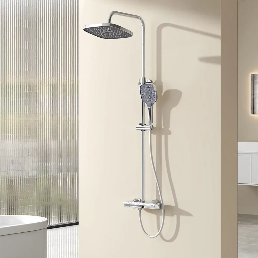Colonne De Douche Thermostatique|EMKE Colonne de douche thermostatique Ensemble, Douchette multimode, Grande douche de tête, homologué KTW Galaxie Modèle, Chrome
