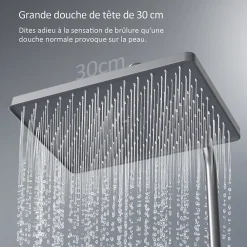EMKE Colonne de douche Thermostat avec étagères en verre, 3 types de jets, douche à effet pluie, Anthracite