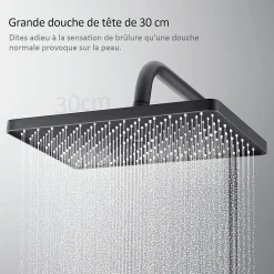 EMKE Colonne de douche thermostat, douchette à 3 puissances de jet, jet cascade, set de douche avec étagère en verre, anthracite