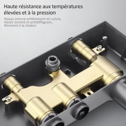 EMKE Colonne de douche thermostat, douchette à 3 puissances de jet, jet cascade, set de douche avec étagère en verre, anthracite