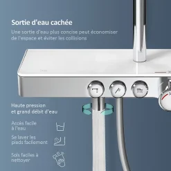 Colonne De Douche Thermostatique|EMKE Colonne de douche Thermostat, 45 x 13 cm étagères en verre, 3 types de jets, douche à effet pluie, Certification KTW, Chrome
