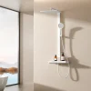 EMKE Colonne de douche thermostatique, plaque pluie 40 cm, douchette 4 jets, barre et robinetterie, blanc mat