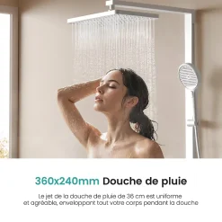 EMKE Colonne de douche thermostatique, plaque pluie 40 cm, douchette 4 jets, barre et robinetterie, blanc mat