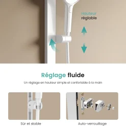 EMKE Colonne de douche thermostatique, plaque pluie 40 cm, douchette 4 jets, barre et robinetterie, blanc mat
