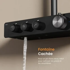 EMKE Colonne de douche Thermostat Noir - Effet pluie 26 cm, Douchette 3 jets, Régulation innovante du débit, Système de douche