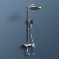 Colonne De Douche Thermostatique|EMKE Colonne de douche thermostat, douchette à 3 puissances de jet, jet cascade, set de douche avec étagère en verre, Chrome