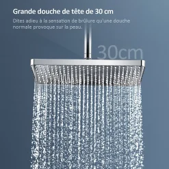 Colonne De Douche Thermostatique|EMKE Colonne de douche thermostat, douchette à 3 puissances de jet, jet cascade, set de douche avec étagère en verre, Chrome