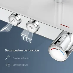 Colonne De Douche Thermostatique|EMKE Colonne de douche thermostat, douchette à 3 puissances de jet, jet cascade, set de douche avec étagère en verre, Chrome