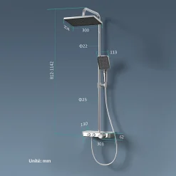 Colonne De Douche Thermostatique|EMKE Colonne de douche thermostat, douchette à 3 puissances de jet, jet cascade, set de douche avec étagère en verre, Chrome