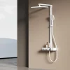 EMKE Colonne de Douche Thermostat, Pommeau Pluie 36x24 cm, Douchette 3 Jets, Blanc