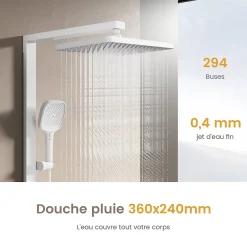 EMKE Colonne de Douche Thermostat, Pommeau Pluie 36x24 cm, Douchette 3 Jets, Blanc