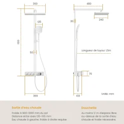 EMKE Colonne de Douche Thermostat, Pommeau Pluie 36x24 cm, Douchette 3 Jets, Blanc