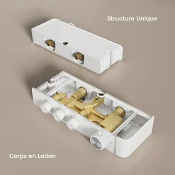 EMKE Colonne de Douche Thermostat, Pommeau Pluie 36x24 cm, Douchette 3 Jets, Blanc