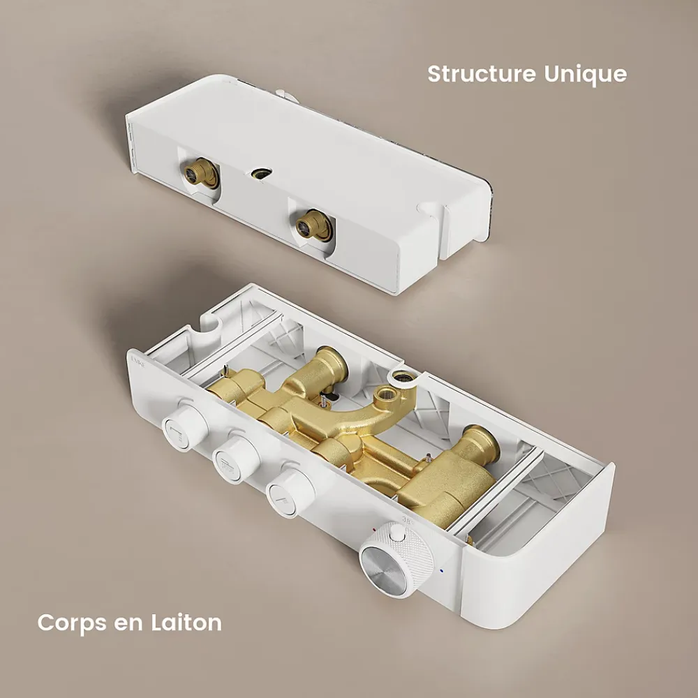EMKE Colonne de Douche Thermostat, Pommeau Pluie 36x24 cm, Douchette 3 Jets, Blanc