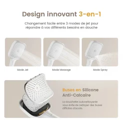 EMKE Colonne de Douche Thermostat, Pommeau Pluie 36x24 cm, Douchette 3 Jets, Blanc