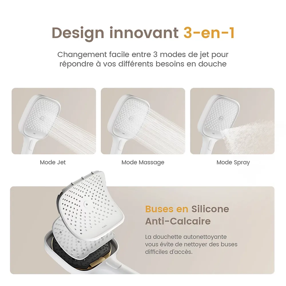 EMKE Colonne de Douche Thermostat, Pommeau Pluie 36x24 cm, Douchette 3 Jets, Blanc