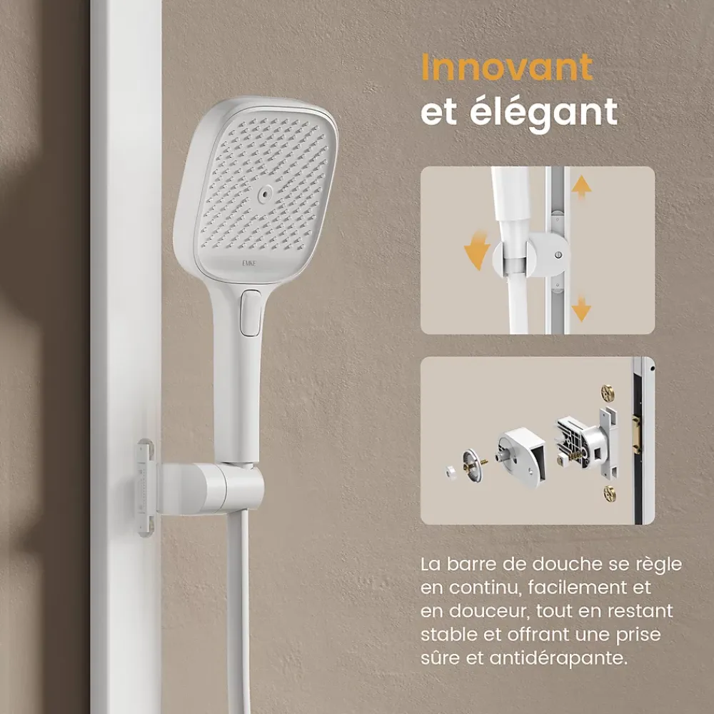 EMKE Colonne de Douche Thermostat, Pommeau Pluie 36x24 cm, Douchette 3 Jets, Blanc