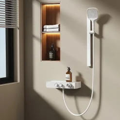 Colonne De Douche Thermostatique|EMKE Colonne de Douche Thermostatique, Débit d'Eau Ajustable, Douchette 3 Fonctions, Kit de Douche, Blanc