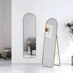 Miroir Simple|EMKE Grand miroir intégral avec cadre en aluminium doré, 140 x 40 cm, sur pied ou mural