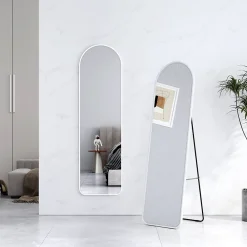 EMKE Grand miroir intégral avec cadre en aluminium blanc, 140 x 40 cm, sur pied ou mural