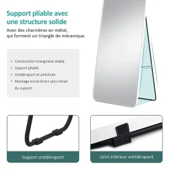 EMKE Grand miroir intégral avec cadre en aluminium blanc, 140 x 40 cm, sur pied ou mural
