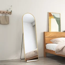 Miroir Simple|EMKE Grand miroir intégral avec cadre en aluminium doré, 147 x 45 cm, sur pied ou mural