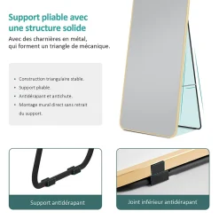 Miroir Simple|EMKE Grand miroir intégral avec cadre en aluminium doré, 147 x 45 cm, sur pied ou mural