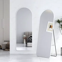 EMKE Grand miroir intégral avec cadre en aluminium blanc, 160 x 60 cm, sur pied ou mural