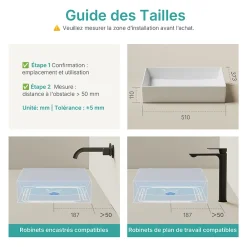 Vasque À Poser|EMKE Lavabo en Céramique Blanc 510x370x110 mm, Vasque Carrée, Posable